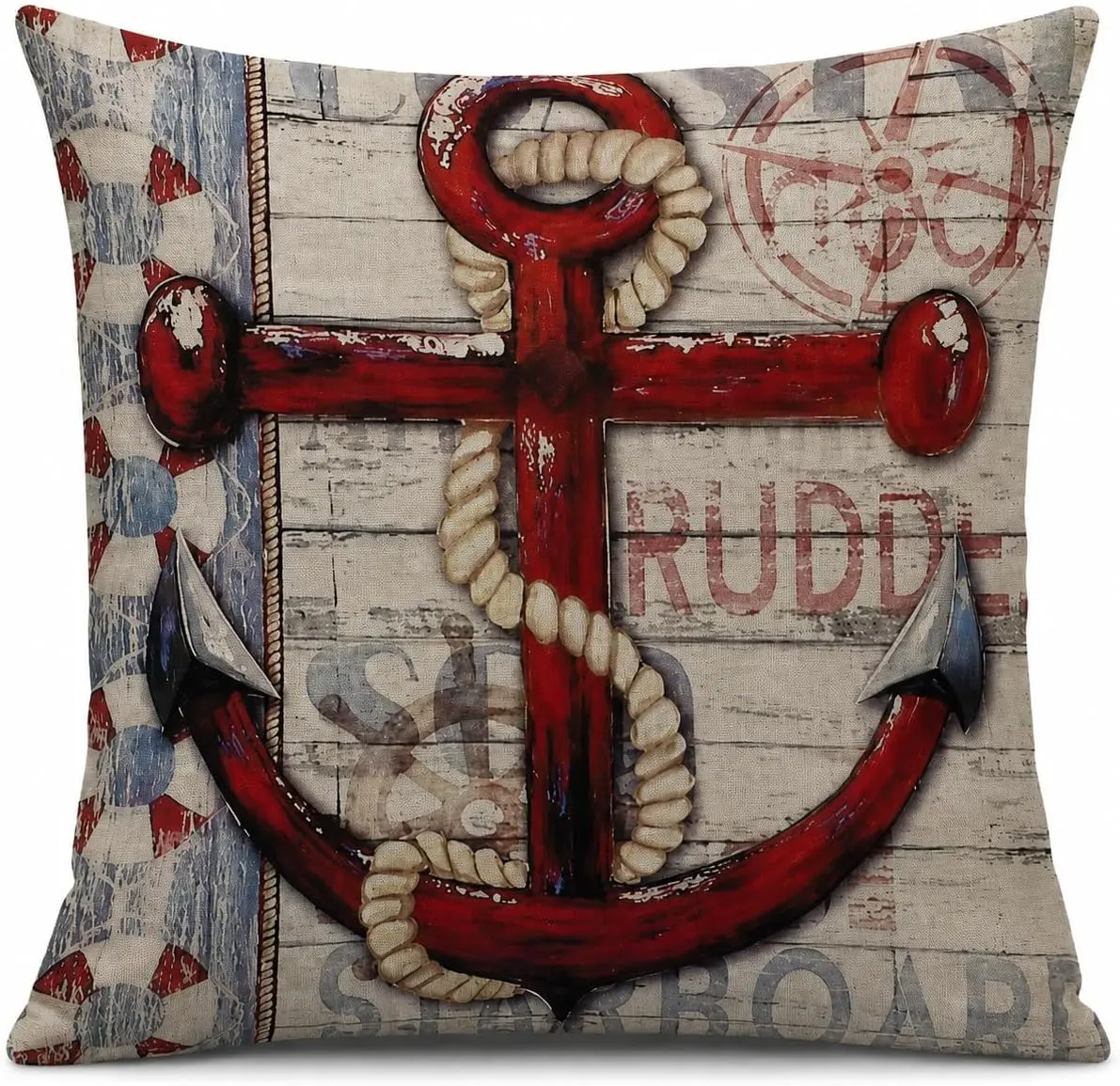 Huglina Nautical Anchor Throw Pillow, 18x18 Inch Full Decorative Pillow with Insert Included, Coastal Beach House Accent Cushion, Vintage Rustic Ocean Theme Home Decor for Living Room Bedroom Sofa