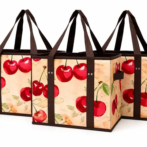 STOWM 3-Pack Polypropylene Reusable Grocery Shopping Tote Bags - Stylish, Large, Foldable, Water-Resistant Self-Storing Bags with Hard Bottom for Eco-Conscious Users, Busy Shoppers, Gym, Daily Errands