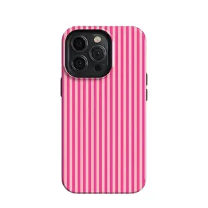 Compatible With iPhone 13 Case Striped Pink on Pink Tough Phone Case, Shockproot Phone Protective Cover,  Modern Floral Phone Cover For Iphone 13, 14pro, 16promax