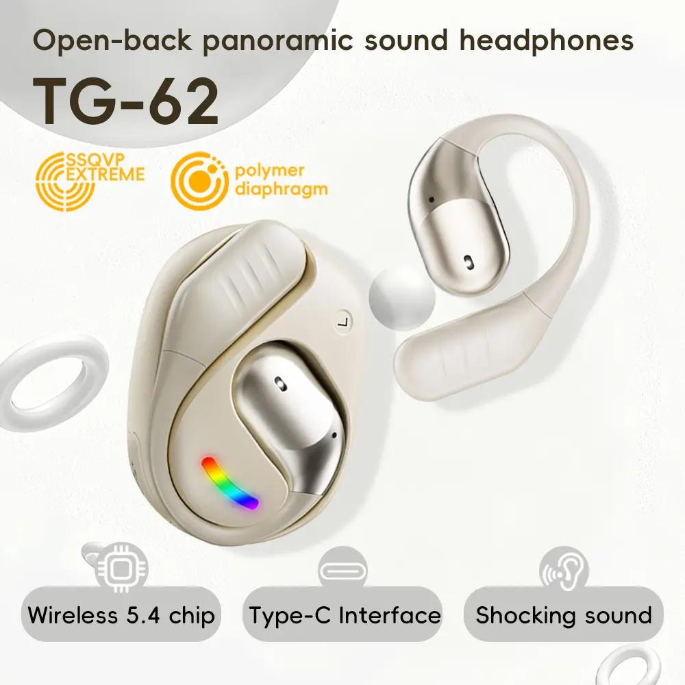 T&T TG-62 Portable Bluetooth Gaming Console Earbud Headphones, BT5.4 Audio Device - HiFi Sound, Touch Control, Type-C Chargeable, Long Battery Life for Sports, Meetings