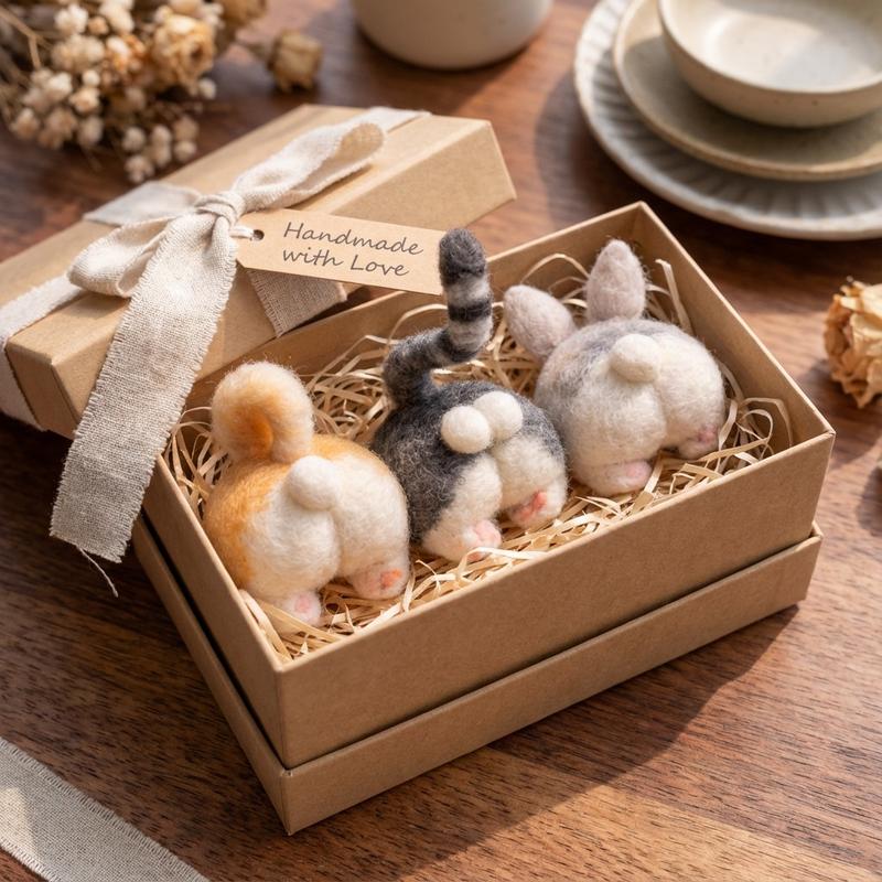 3Pcs Animal Needle Felting Kit, Felting kits for Beginners adult with Step-by-Step Video Tutorials, Animal Buttocks DIY Felting Kit, Cute Funny Home Decorative Ornaments, Handmade Gifts, Birthday Valentine's Day and Christmas Gifts