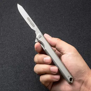 Stainless Steel Folding Knife, Sharp Paper Cutter, Keychain Attachment, Portable Unboxing Tool, Replaceable Blade, Non-Fixed Blade Surface