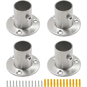 4PCS Closet Rod Support Bracket 3/4" Diameter Stainless Steel Closet Rod Flange Holder End Support Bracket for Closet Wardrobe Shower Curtain Rod
