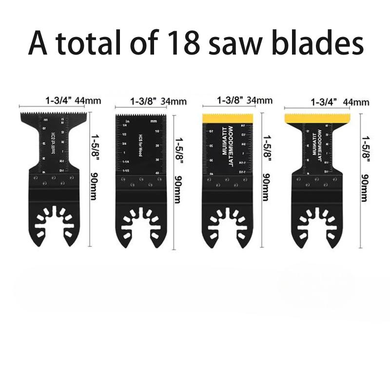 18 PCS Titanium Oscillating Saw Blades Metal Cutting, Universal Multitool Blades for Soft Metal Nails Hard Material and Wood Plastic, Multi Tool Blades Kits