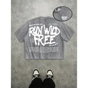 Manfinity EMRG Men's Oversized Gray Street Graffiti Graphic Short Sleeve T-Shirt Men's Cropped Tops