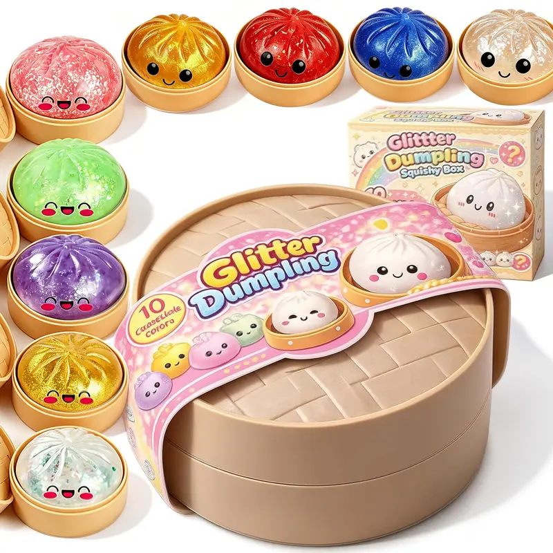 1/3/6/9pcs Dumpling Squishy Mystery Box, Cute Soft Stretchy Stress Relief Squishy Stress Ball, Oddly Satisfying Assorted Collectible Squishies, Sensory Fidget Toy for Party Favors & Birthday Gifts