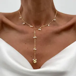French Elegant Pearl Beaded Necklace – Trendy Tassel Bone Chain Metal Choker