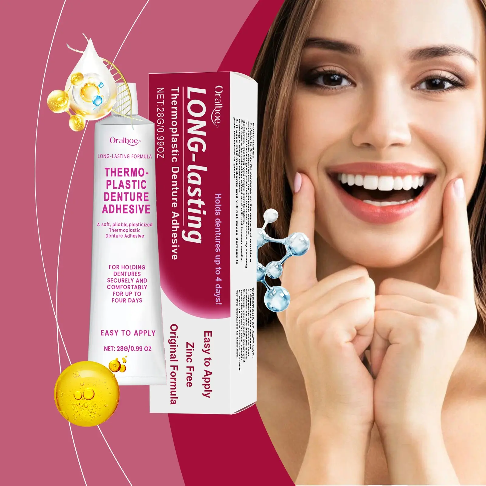 Oralhoe Denture Adhesive Gel, Improves Comfort, Protects Gums, Heat-Activated Denture Glue, Dental Care, Oral Health Supplement, Thermoplastic denture adhesive
