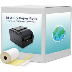 2-Ply White/Yellow Carbonless Paper for Toast Kitchen Printer by Paper  | 18 Rolls | TKP300 SNBC BTP-M300