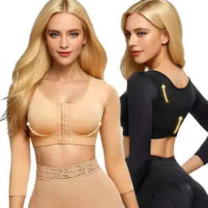 Arm Shaper for Women Post Surgery Arm Lipo Compression Sleeves Shaping Arm Front Closure Shapewear Bra Tops Arm Lift Plus Size S-5XL Round Neck Seamless Womenswear Clothes Basic Casual Black Crewneck Minimalist