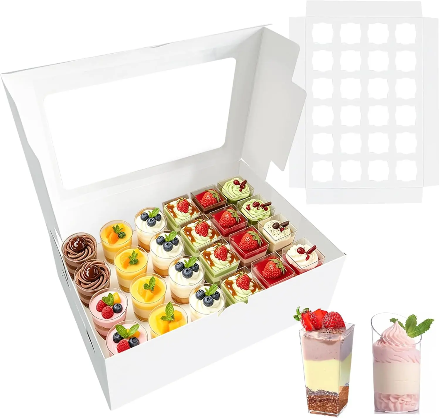 2 Pack Dessert Shooter Boxes for 24 Count 3 oz Dessert Shooters, Food Safe Pudding Cups Carrier Storage Containers with Window and Inserts for Events, Weddings & Home Use