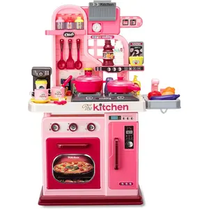 Kids Kitchen Playset-53pcs Cooking Stove,Paly Sink,Oven,Kitchen Toys with Realistic Lights&Sounds,Pretend Play Toys,Kitchen Toys for Toddlers 1 2 3 (Pink)
