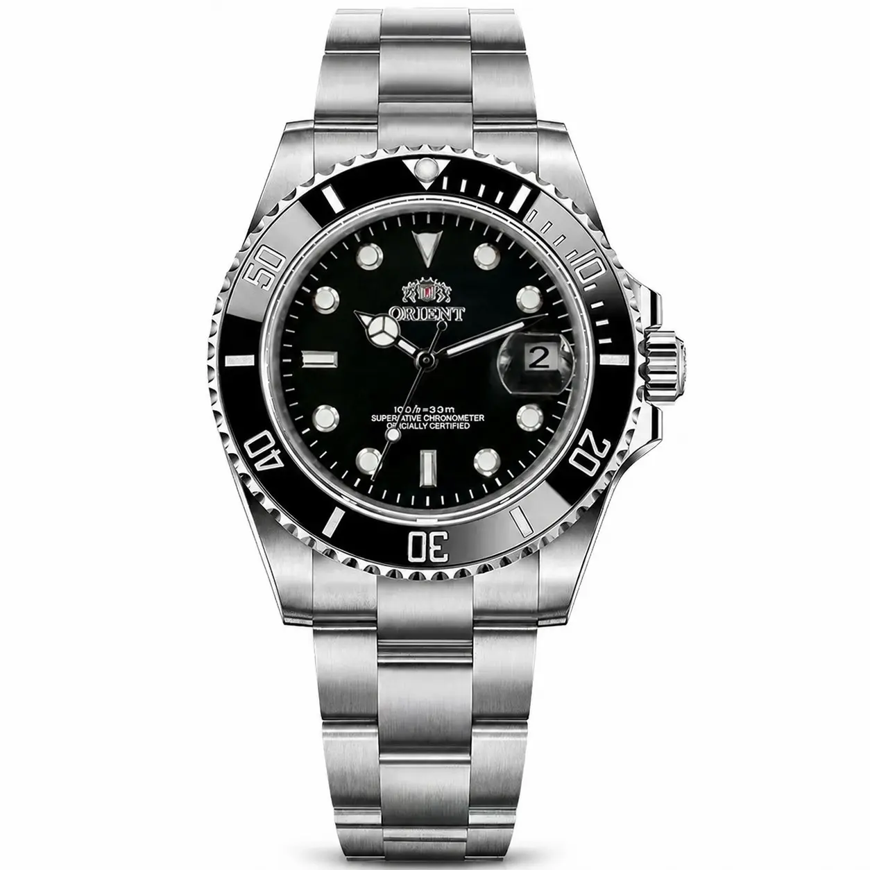 Men Stainless Steel Diver Automatic Mechanical Watch, Orient, Black Rotating Bezel, Black Luminous Dive Dial, Date Window, Water Resistant, Sports Diving Wristwatch, Stylish Daily & Outdoor Gift for Gentlemen