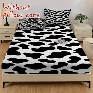 Cow Print Bedding Set 3 Piece (fitted Sheet + 2 Pillowcases), Soft Breathable, Ideal for Living Room Bedroom Study Party Decor