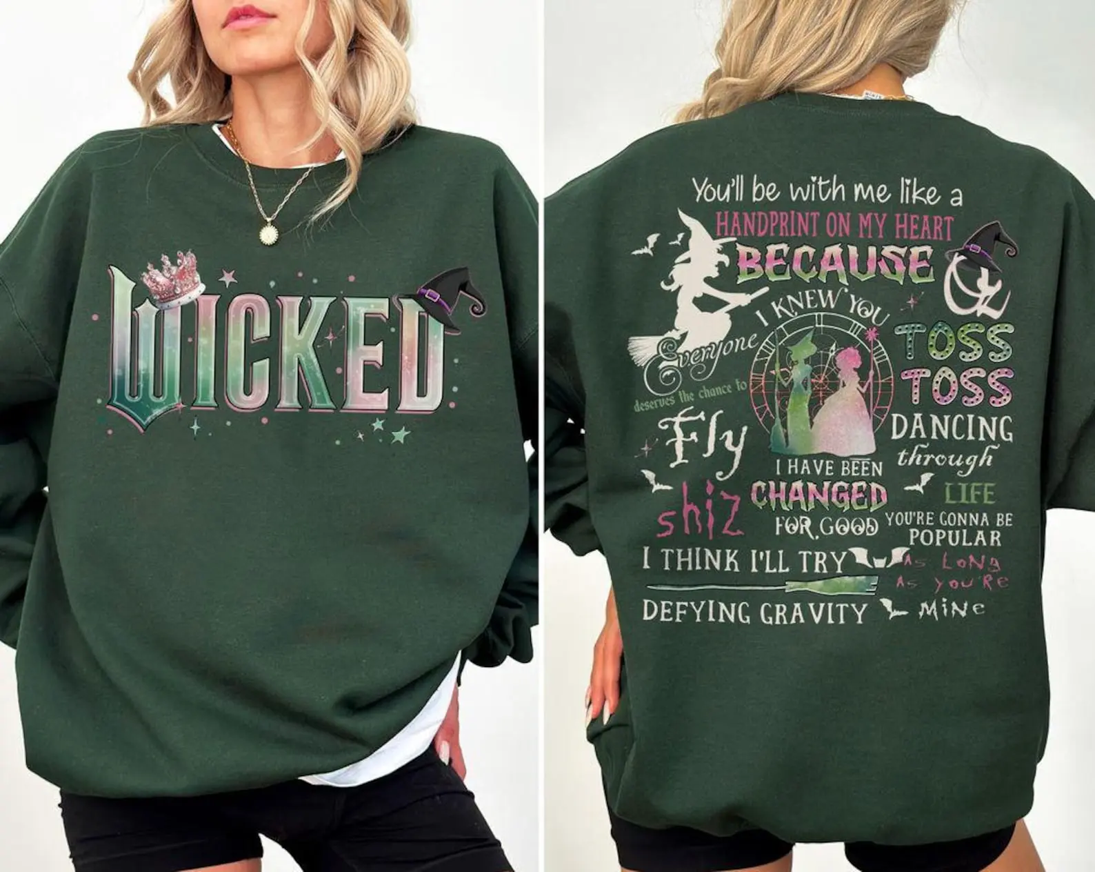 Wicked Movie Sweatshirt, Defy Gravity Shirt, Glinda and Elphaba Pink and Green Sweatshirt, Wicked Musical Tee, Wizard Movie Fan Gift