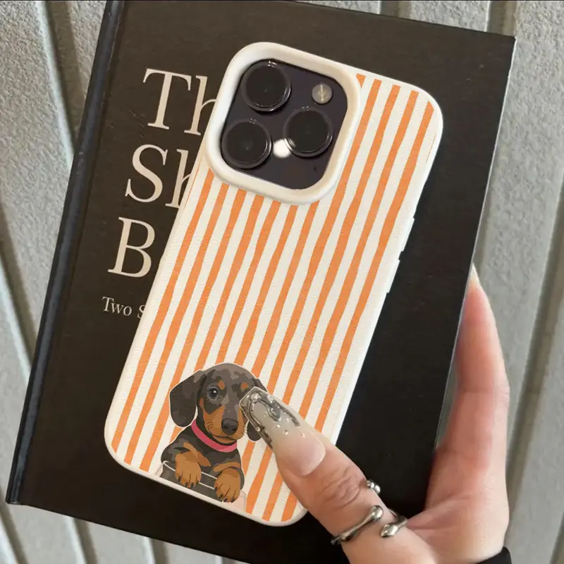 Cute orange striped dachshund TPU pattern case for iPhone 17 Pro Max, iPhone 16/15/14/13P/12/11/X/XR/XS Max. White durable, drop-proof protective case with a high-quality look., Cover, Accessories, Cellphone, Handheld summerwins