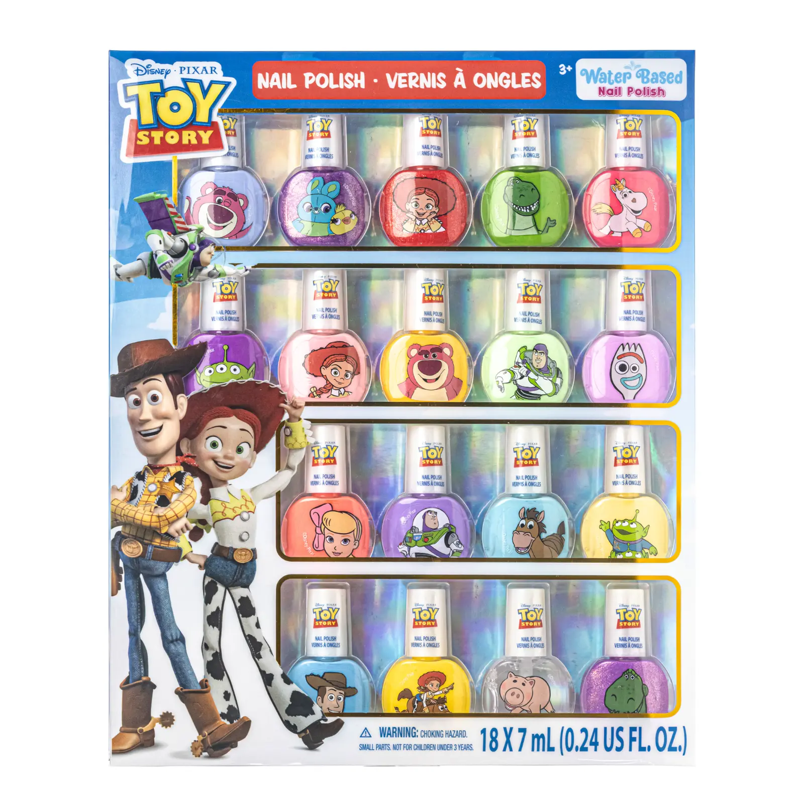 Disney Toy Story 18-Piece Nail Polish Set, Water-Based Peelable & Easy to Apply Nail Art Kit with Glitter and Shimmer Colors for Kids & Girls, Kids And Girls, Middle, Youth, Nail Day