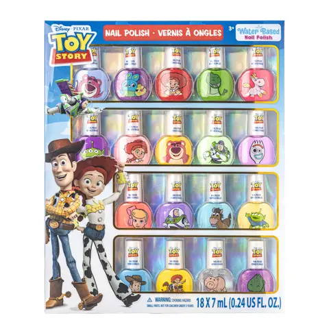 Disney Toy Story 18-Pack Manicure Polish Kit - Townley Girl Water-Based Easy-to-Apply Easy-Remove Set with Glitter Shimmer Patterns, Colorful Nail Products for Youth Nail Day
