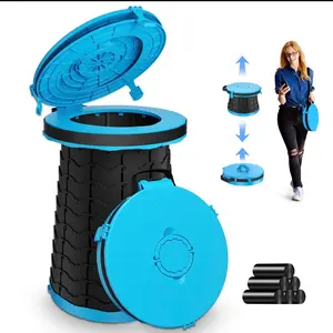 XXL Portable Toilet - 19.7"H Adjustable Foldable Camping Toilet, Luggable Loo collapsible portable wast can