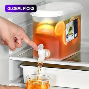 Plastic beverage dispenser with faucet, 3.5-liter (1-gallon) large-capacity container, faucet-equipped cold water pitcher, suitable for summer parties, music festivals, refrigerators, water dispensers, soda containers, household items #GLOBAL PICKS