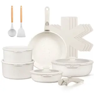 Koch Systeme CS 17-Piece Cookware Set with Removable Handles, Nonstick Pots and Pans Set with Lids, White KOCH SYSTEME CS