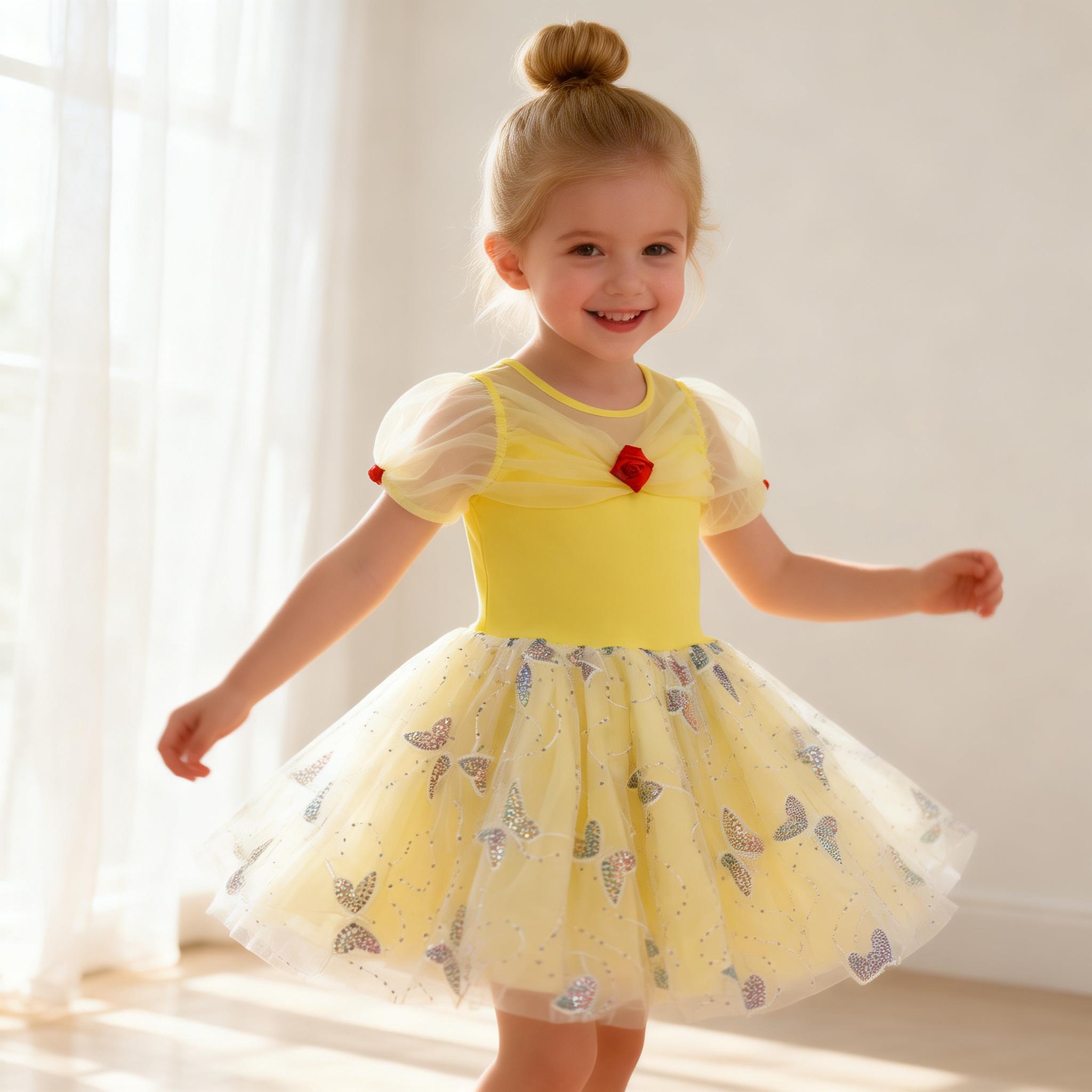 Yellow Girls Princess Dress, Toddler Butterfly Tulle Fairy Outfit for Birthday, Party & Photos