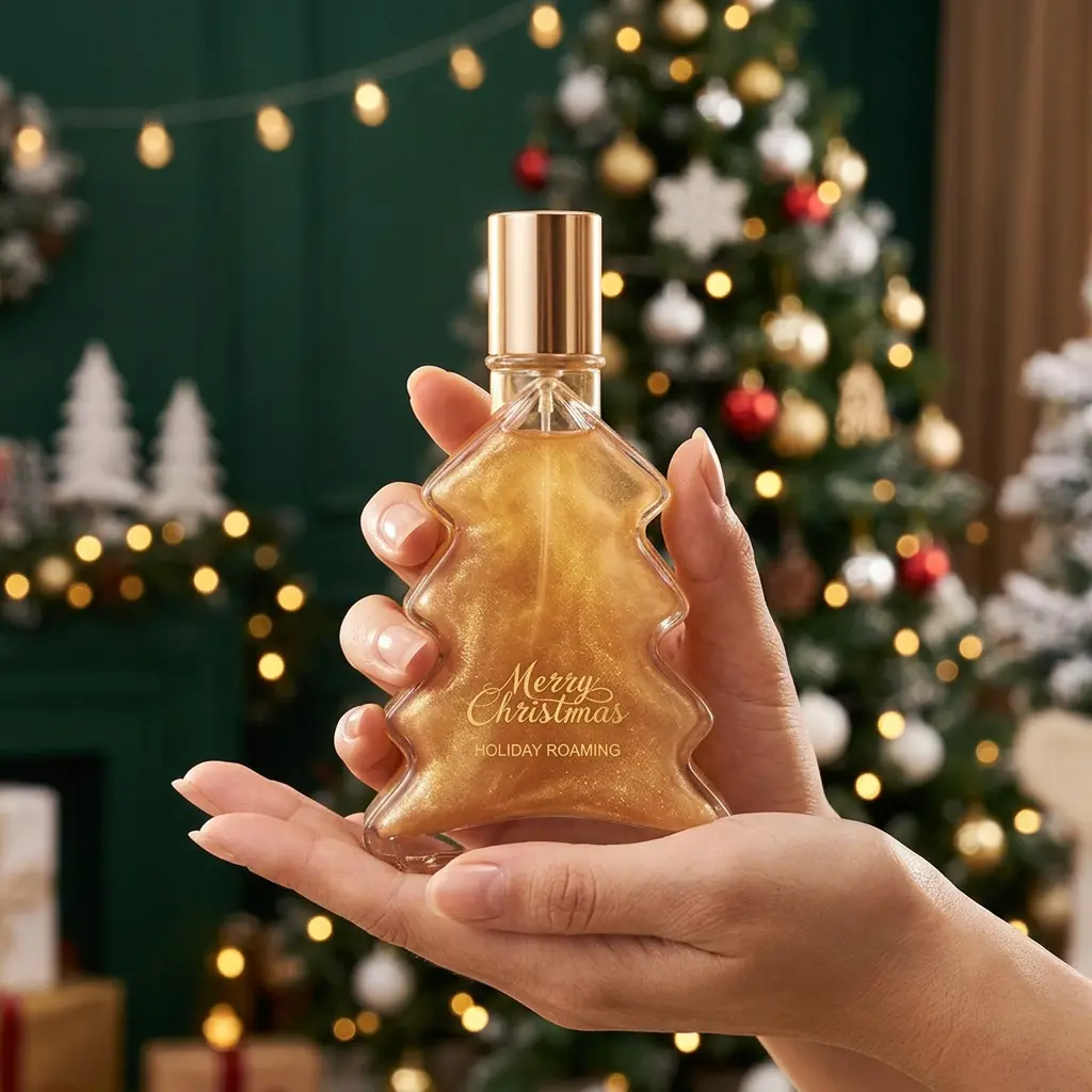 Women's Holiday Roaming Merry Christmas Eau de Toilette - Single Item, Lemon Melon, Pineapple Blackcurrant Fruity Fragrance, Shimmering Gold Quicksand Scent