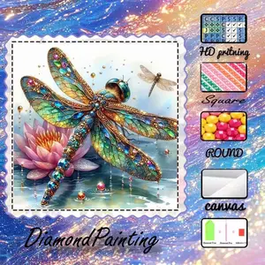 DIY 5D Flocked Diamond Painting Kit, AB Drill, Fairy Dust Drill, Crystal Drill, Dragonfly, Lotus, Water Drops, Diamond Embroidery, Special Craft Art Kit, Wall Decor, Gift for Family, Lovers, Friends, Handcraft, Handmade Gifts