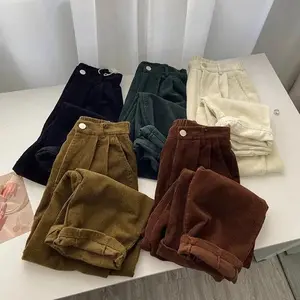 Retro high-waisted corduroy pants, women’s spring and autumn straight-leg casual pants, Korean fashion loose full-black pants, JEANS GARMENTARY
