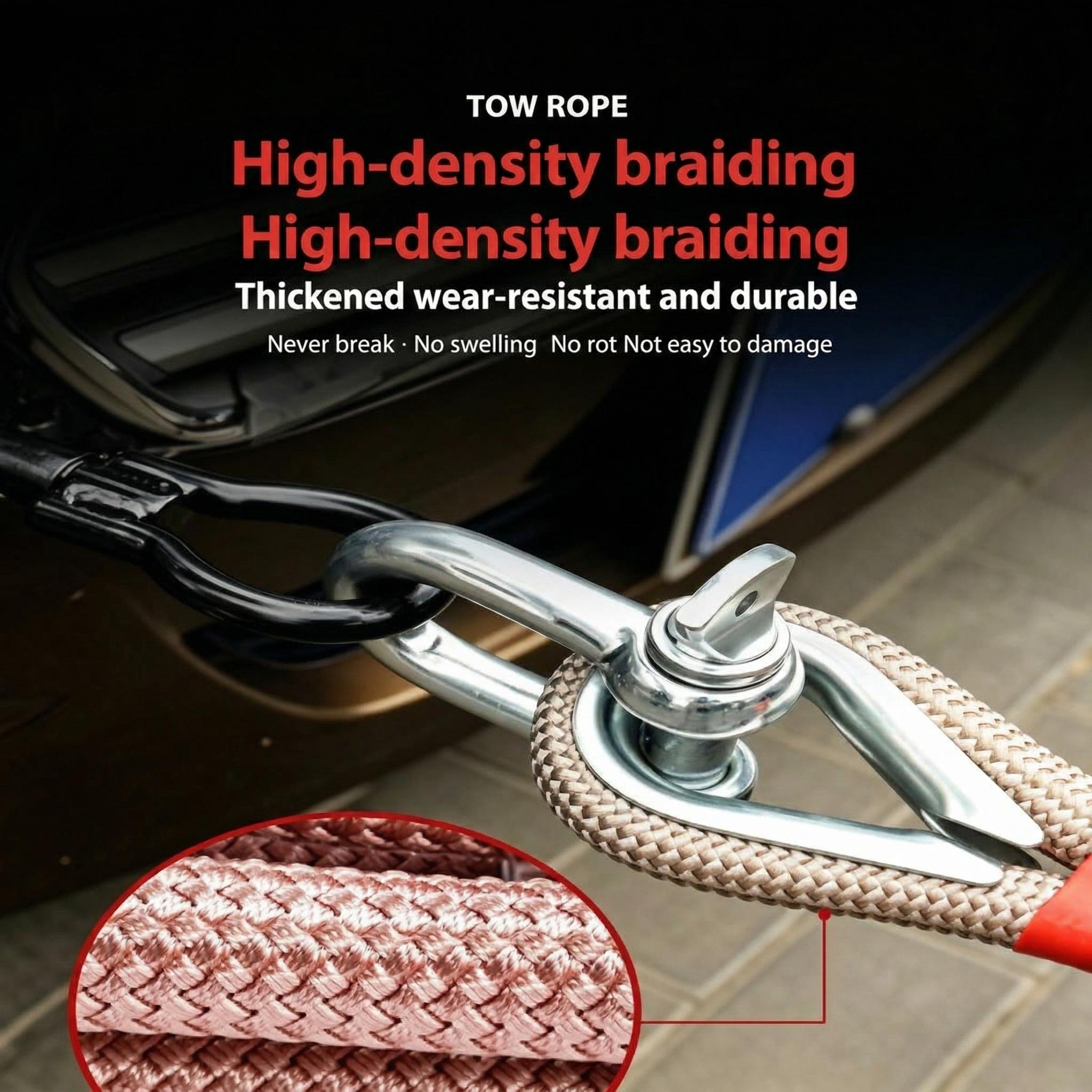 3 Ton 5M Heavy-Duty Tow Rope, Off-Road Recovery Tow Strap with D-Shackles, Emergency Towing Rope for Car/SUV/Truck