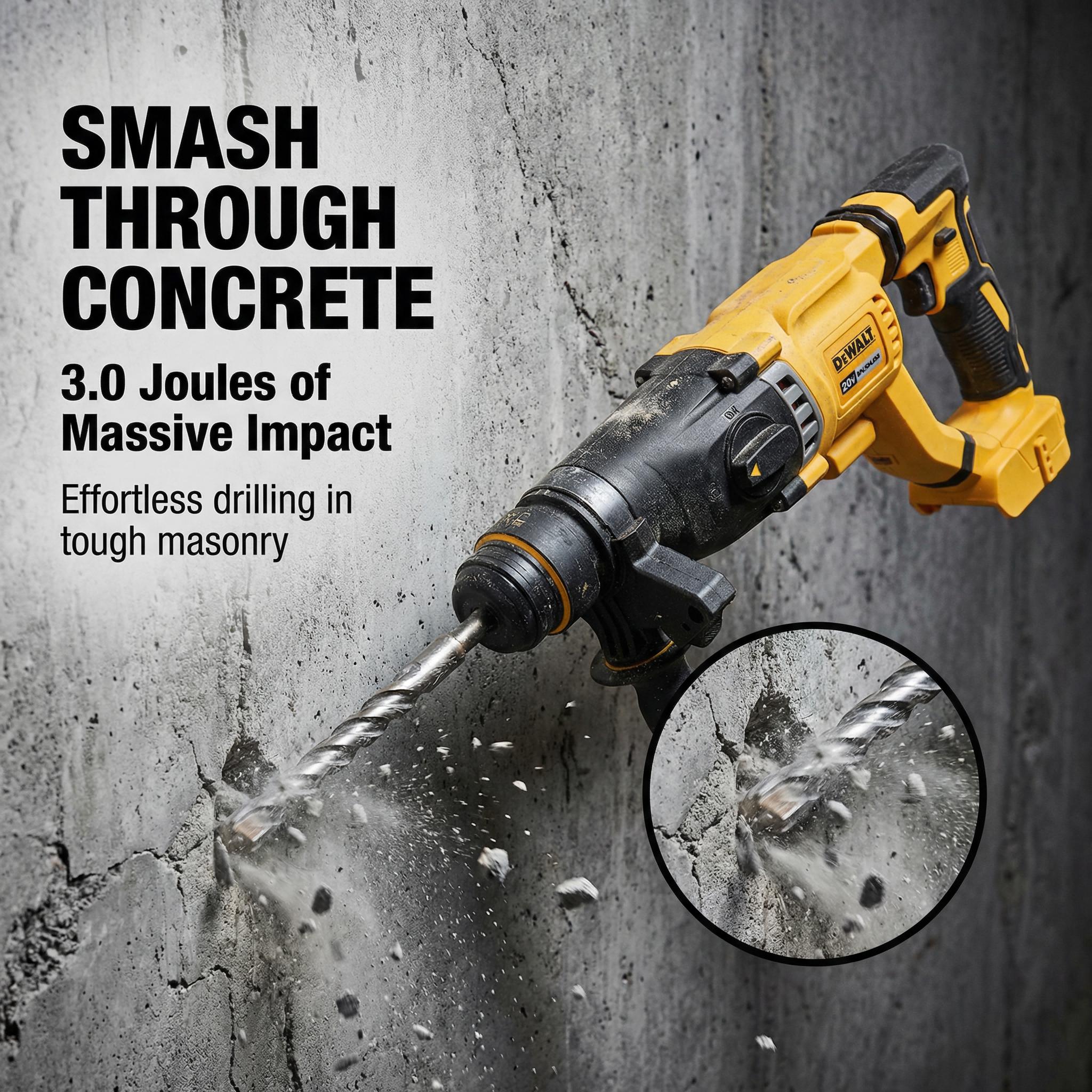 DEWALT DCH263 20V Rotary Hammer, 3.0J Impact, 0-4300bpm for Drilling and Demolition Tasks tool kit set Cordless Drill Household machine power great gift workshop use