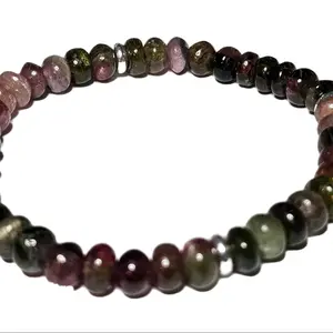 Natural Watermelon Tourmaline Crystal Bead Bracelet 6mm+ Length is 7" stretch bracelet