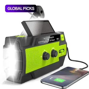 Emergency Hand Crank Radio, Portable Emergency Radio 4000 mAh Solar-Powered AM/FM Weather Radio with Flashlight, Motion Sensor Reading Lamp, Cell Phone Charger and SOS Alarm for Home and Outdoor Use