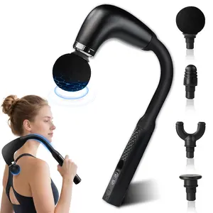 Handheld Massage Gun with Extended Handle Ultimate Deep Tissue Pain Relief  9 Intensity Modes 4 Interchangeable Heads Quiet Brushless Motor Rechargeable for Back Neck Shoulders Legs & Everyday Relaxation Christmas Gift