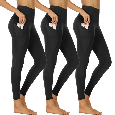 SHOWITTY Women's High-Waisted Tummy Control 3-Pack Leggings with Pockets - Non-See-Through Quick Dry Yoga Pants, Gym Shapewear, Women's Clothes, Plus Size Clothing