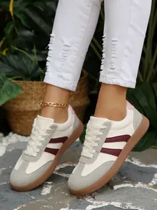Women's 2026 New Retro Striped Casual Street Low Top Sneakers, Casual German Trainers, Trendy Trainers, Non‑Slip Rubber Sole Walking Shoes, Comfortable All‑Year‑Round Vintage Daily Footwear