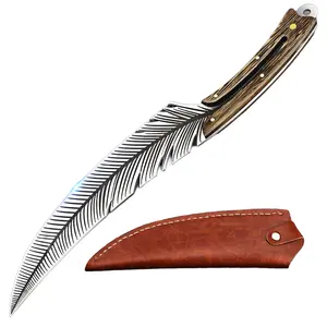 Stainless Steel Knife with Feather Texture (Includes Leather Sheath)—Ideal for Kitchen Cooking and Outdoor Camping; Featuring a Stylish Design and Exceptional Elegance.