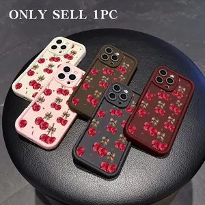 High bamboo leopard print bow cherry pattern, suitable for couples to use as a phone case, suitable for Apple 11/12/13/11/14/16/17/15/PRO/PROMAX/PLUS/Air and other phone models, a good choice for boyfriends and holiday gifts