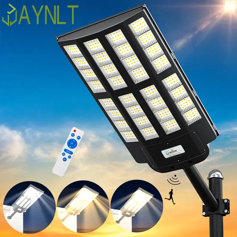 3 Lighting Modes Solar Garden Lights Outdoor ,4600W 33000mAh Battery, Dimmable 2700K/4000K/6500K with Dusk to Dawn Energy Efficient,Remote Control Motion Sensor,for Parking Lots,Courts,Yards ,Garage,Driveways,IP67 Waterproof Rainy Day Available High Lumen