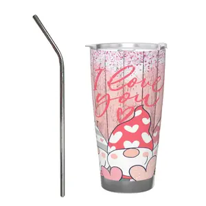 20oz Car Mug with Single Silver Rimmed Edge - with Stainless Steel Straw(to love you)