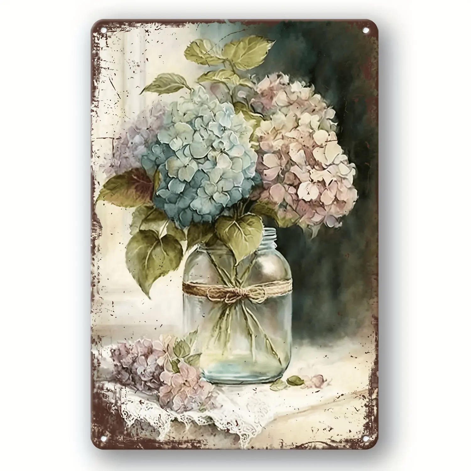 Vintage Hydrangea Floral Art Metal Sign Water Resistant Wall Decor for Homes Gardens Farms Multiple Indoor and Outdoor Use Charming Gift