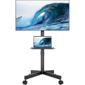 Mobile TV Stand for 23-65 Inch TVs, Rolling TV Stand with Locking Wheels, Adjustable Height, Media Shelf, Max VESA 400x400mm, Holds Up to 88lbs