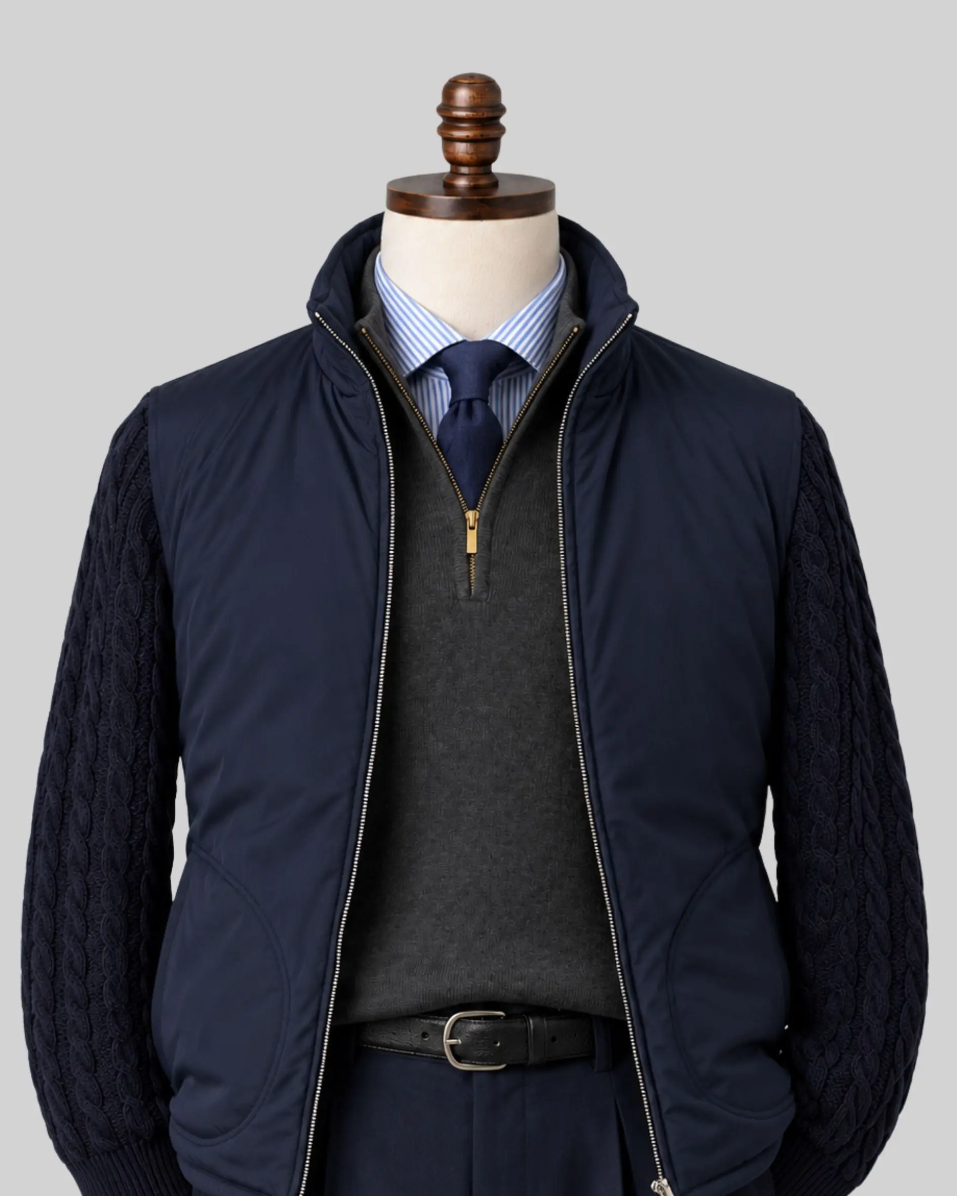 Navy Padded Cable Knit Jacket