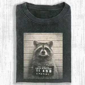 WACKY RACCOON Unisex Vintage Crew Neck Regular Fit Cotton Fabric Casual Comfort Breathable Short Sleeve Funny T-shirts Fashion Men&Women's Top for Daily Wear 111704