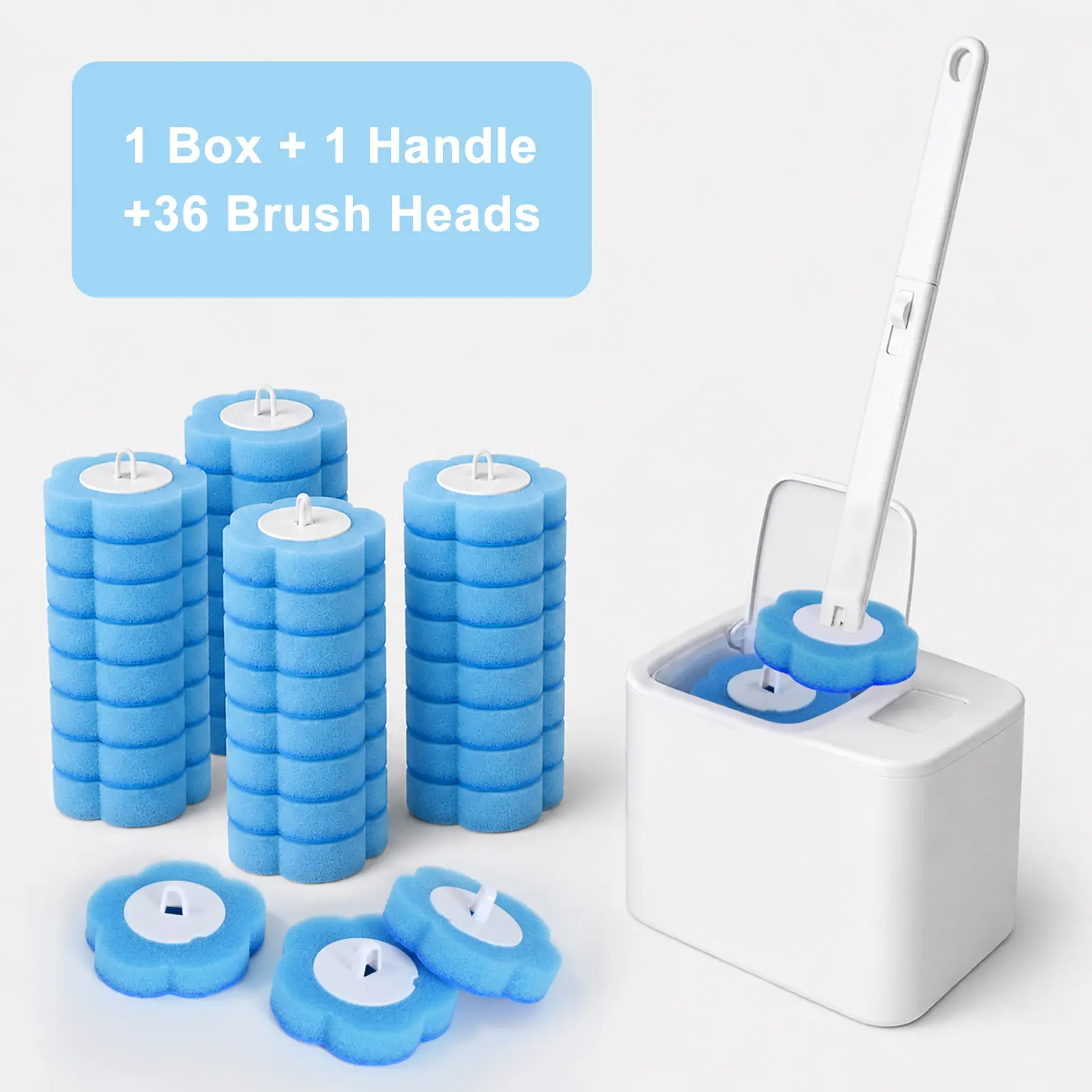 Disposable Plain Toilet Brush & Plungers with Plastic Handle - Home Bathroom Cleaning Tool, Built-in Cleaner, Replaceable Heads, No-Touch Design for Daily Use & Stain Removal