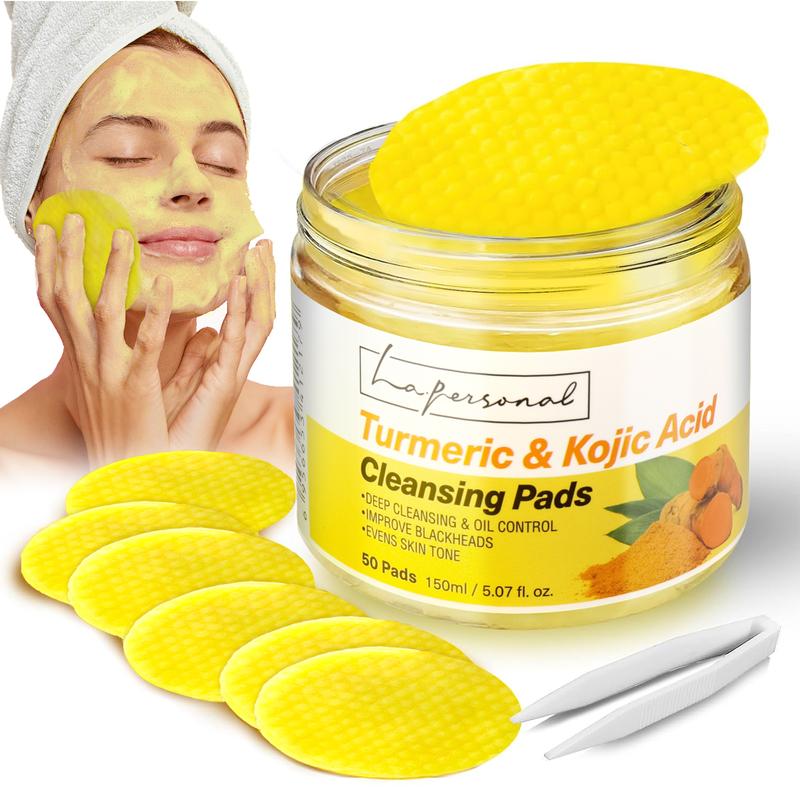 LA.PERSONAL Turmeric & Kojic Acid Cleansing Pads for Deep Cleaning & Blackhead Removal - Gentle Exfoliating Face and Body Scrub Pads