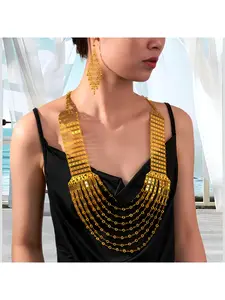 Cross-border Middle East hot-selling jewelry set fashionable gold long necklace earrings women's wedding accessories