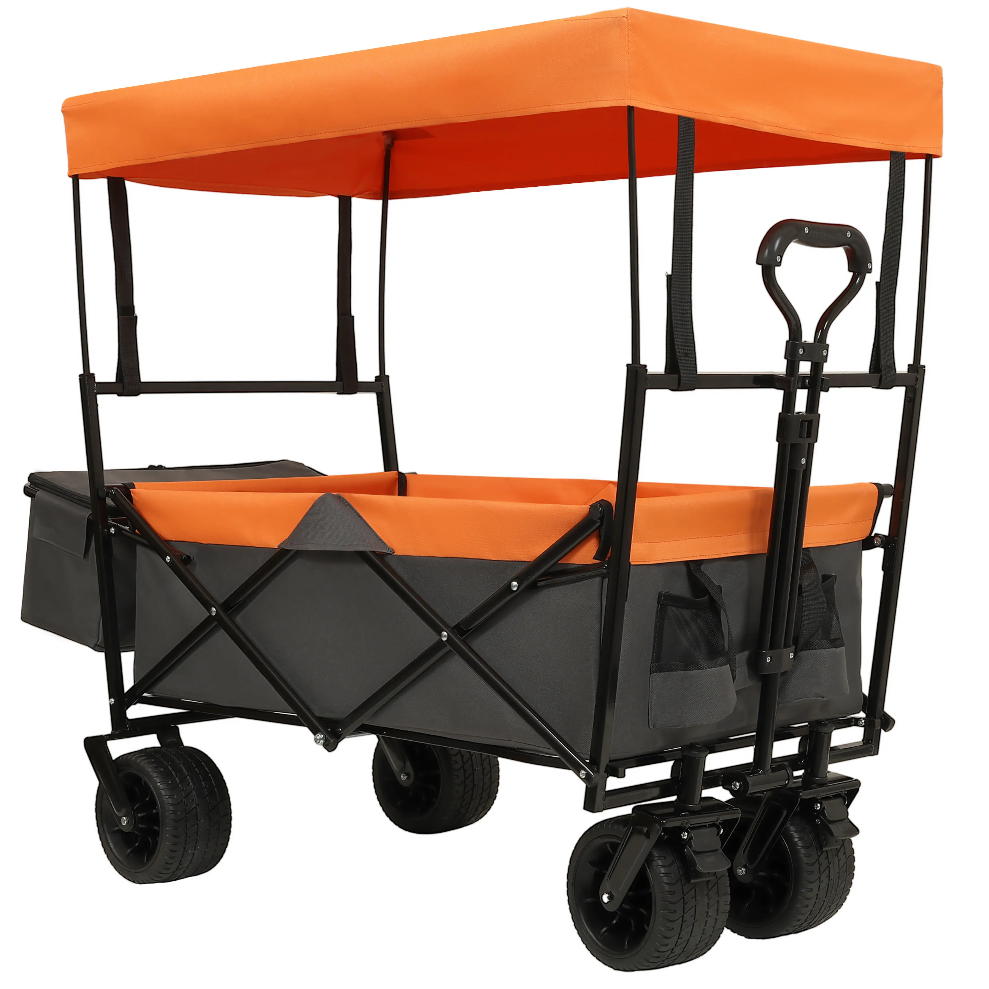 480LBS Collapsible Wagon with Canopy,Wagon Stroller with 7" All-Terrain Wheels, Lightweight Foldable Wagon, Large Capacity for Camping, Shopping, Sports, and Garden Use,orange with mosquito net