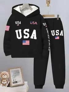 Boys Fashion Letter Pattern 3D Printed Hoodie Set, Clothing Sets, Long Sleeve Sports Wear, Sweatpants, Spring Fall Winter Outdoor Hoodies, Casual Fitted Sweatshirts