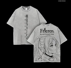 Frieren Beyond Journey's End Anime Double Printed Vintage Washed Tee Unisex Oversize Heavyweight Cotton T-shirt for Anime Fans and Lovers